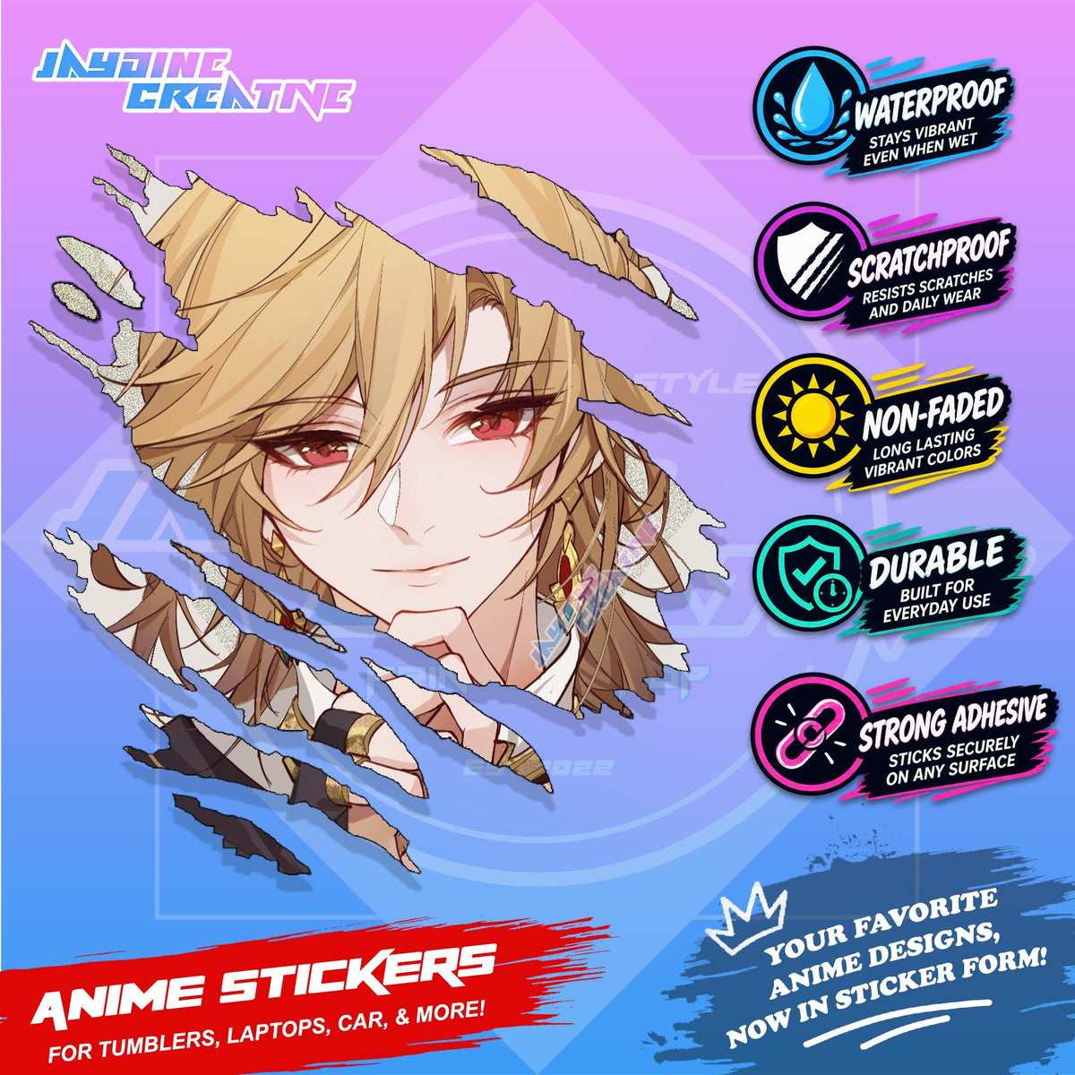 Genshin Impact Inspired Scratch Sticker | Waterproof Vinyl for Helmet, Motorcycle, Laptop & Tumbler