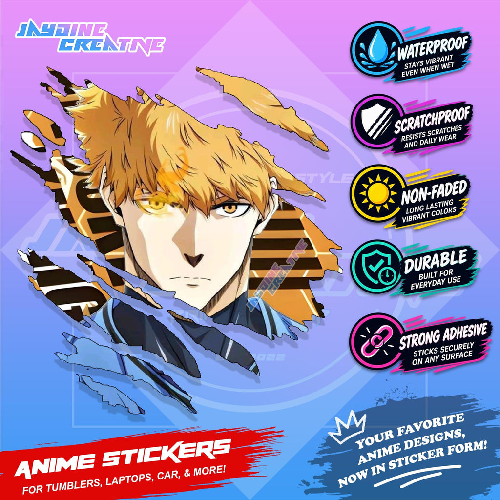 Blue lock Anime Scratch Sticker | Waterproof Vinyl for Helmet, Motorcycle, Car, Laptop & Tumbler
