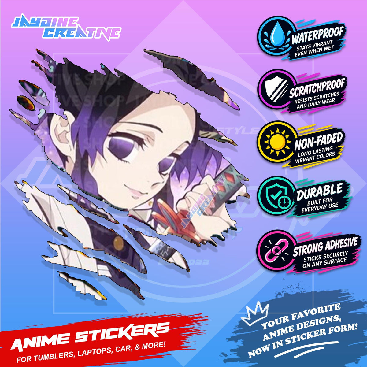 Demon Slayer Anime Inspired Scratch Sticker | Waterproof Vinyl for Helmet, Motorcycle & Tumbler