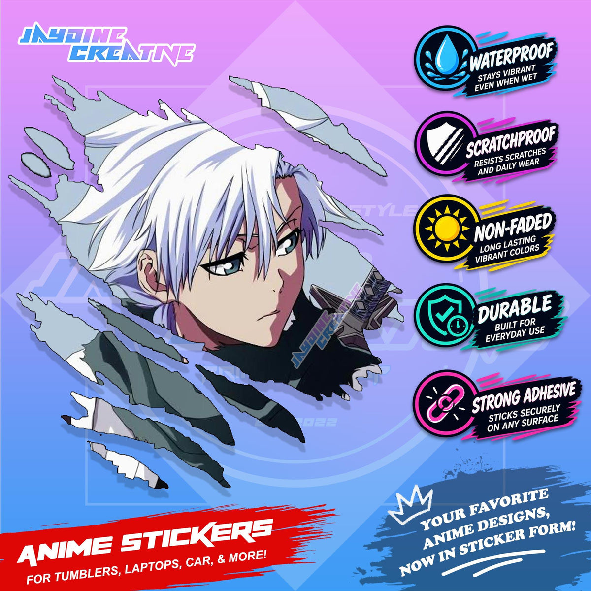 Bleach Anime Inspired Scratch Sticker Waterproof Vinyl for Helmet, Motorcycle, Car, Laptop & Tumbler