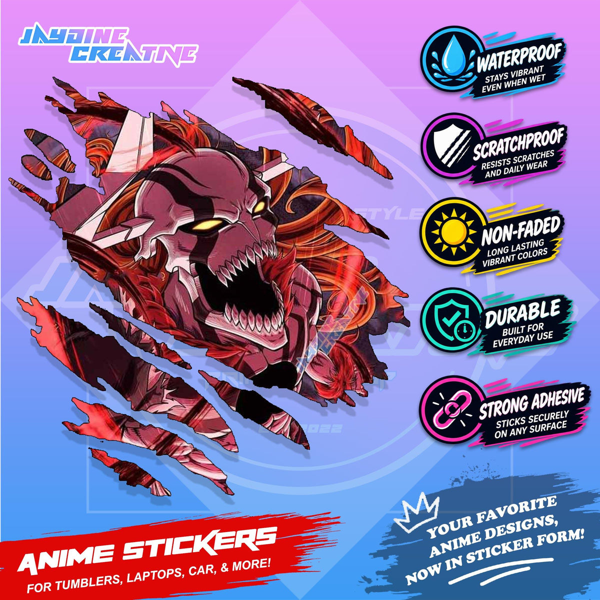 Bleach Anime Inspired Scratch Sticker Waterproof Vinyl for Helmet, Motorcycle, Car, Laptop & Tumbler