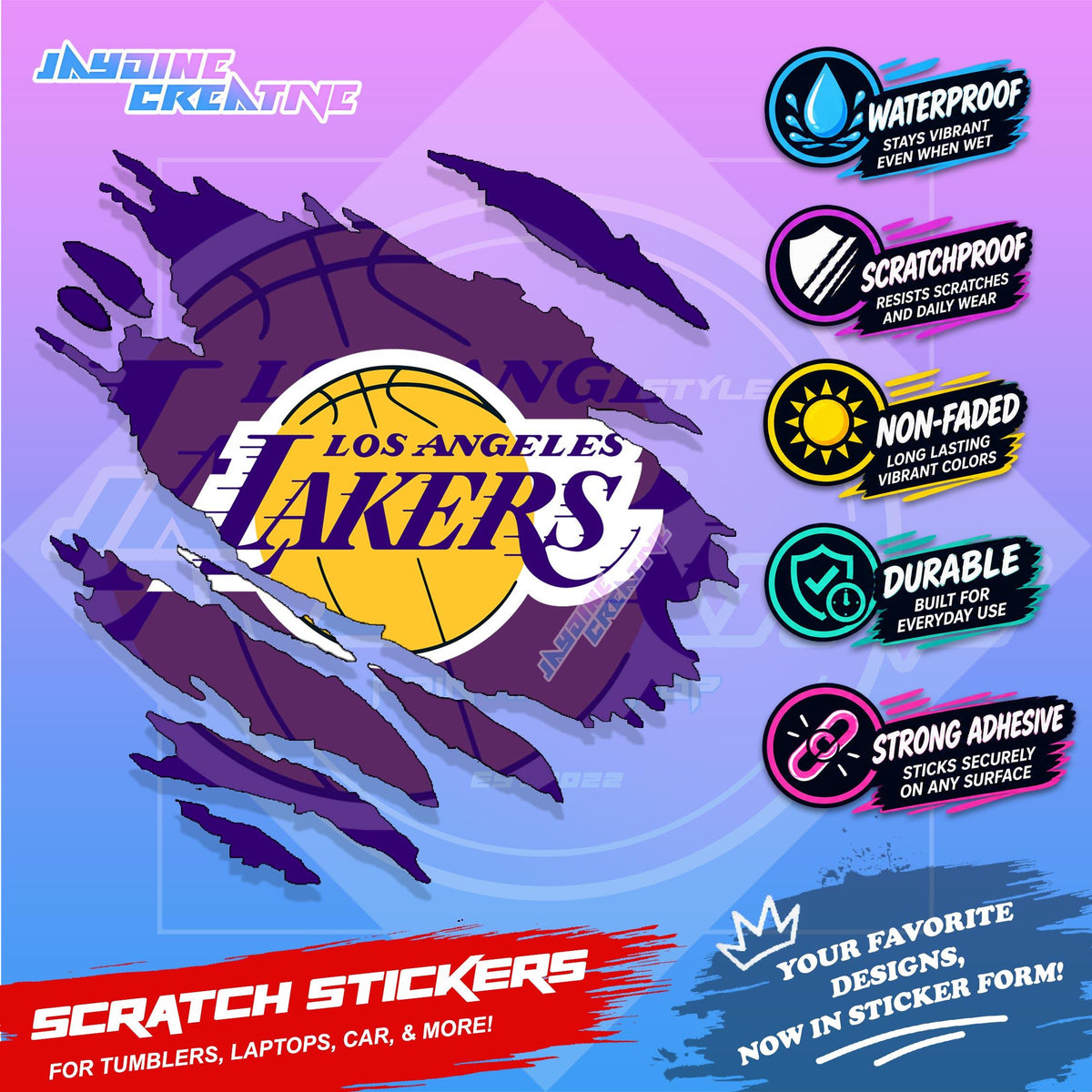 Basketball Team Inspired Scratch Sticker Waterproof Vinyl for Helmet, Motorcycle, Car, Laptop & Tumbler