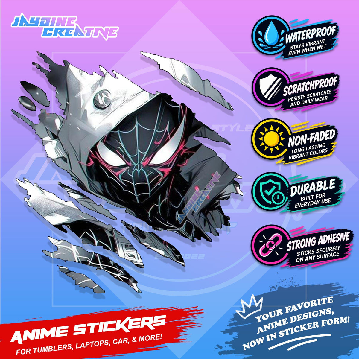 Spiderman Inspired Scratch Sticker Waterproof Vinyl for Helmet, Motorcycle, Car, Laptop & Tumbler