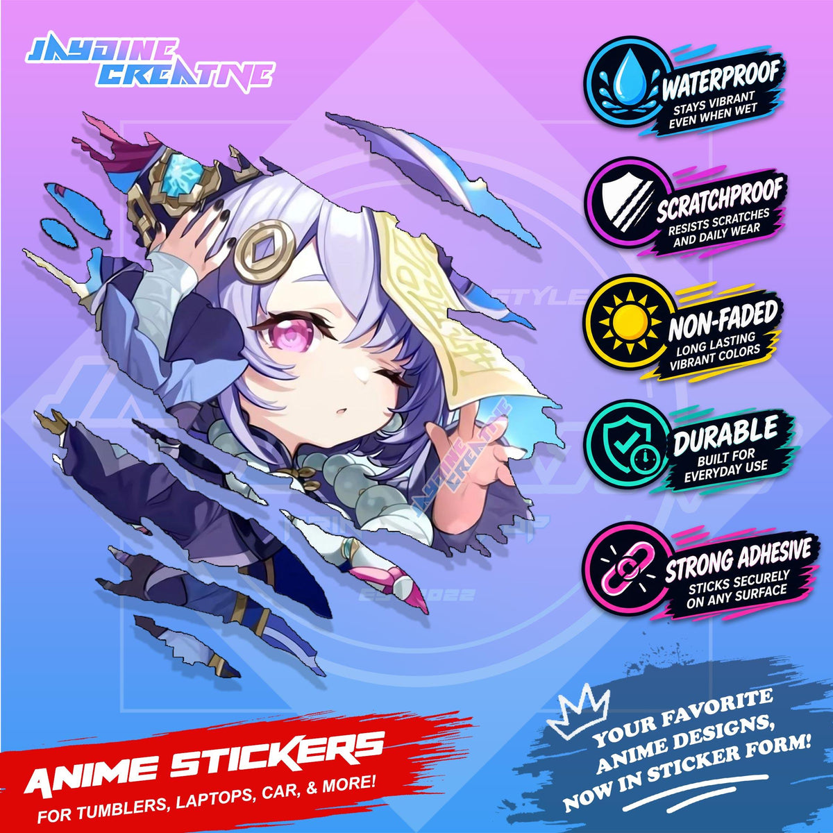 Genshin Impact Inspired Scratch Sticker | Waterproof Vinyl for Helmet, Motorcycle, Laptop & Tumbler
