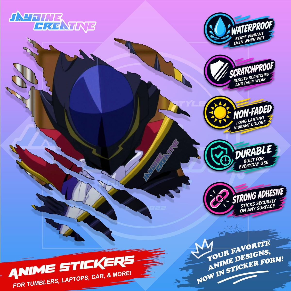 Code Geass Anime Inspired Scratch Sticker Waterproof Vinyl for Helmet, Motorcycle, Laptop & Tumbler