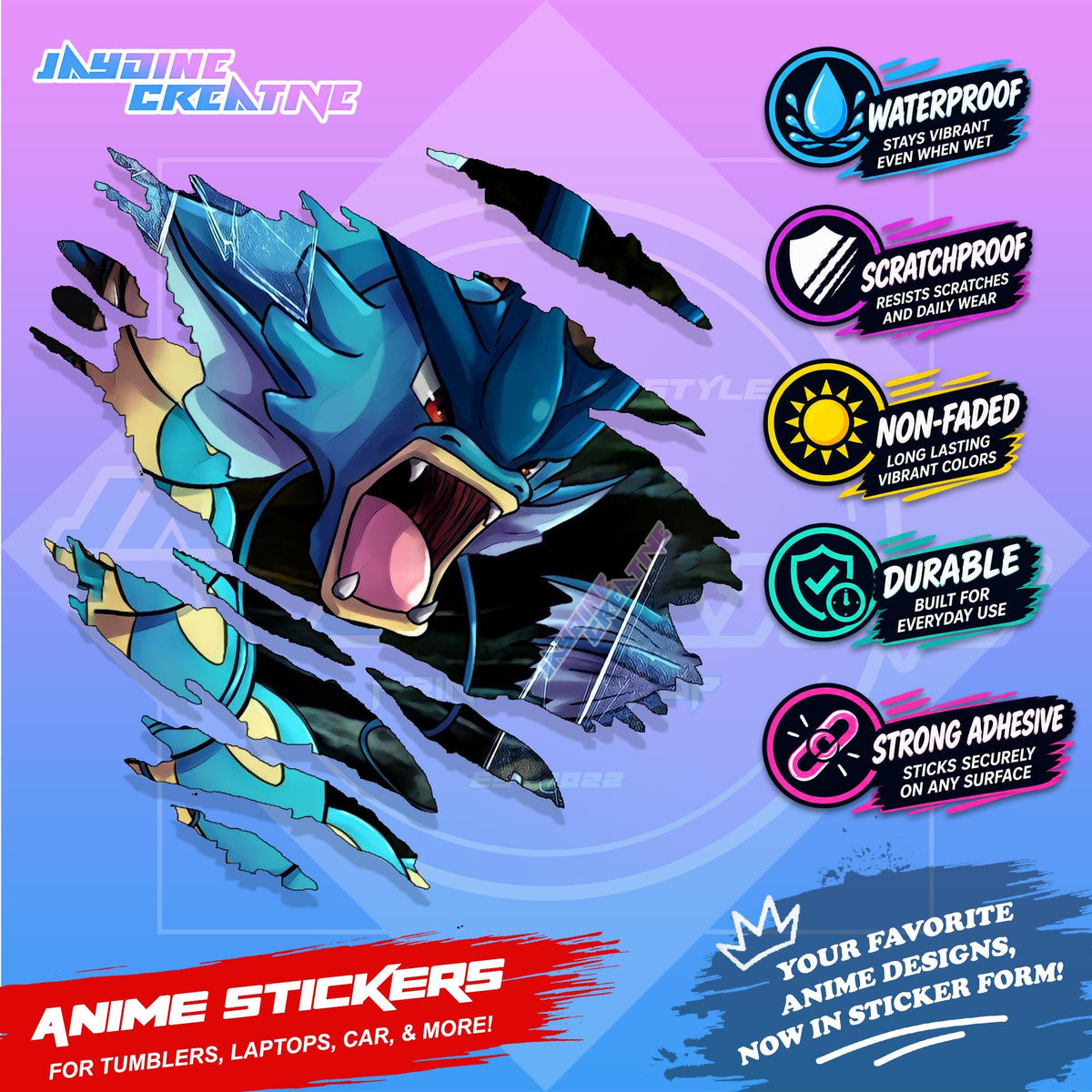 Pokemon Inspired Scratch Sticker | Waterproof Vinyl for Helmet, Motorcycle, Car & Tumbler