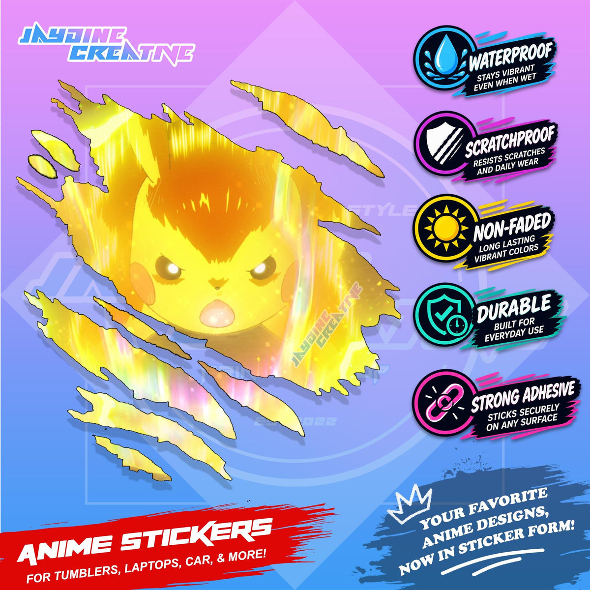Pokemon Inspired Scratch Sticker | Waterproof Vinyl for Helmet, Motorcycle, Car & Tumbler