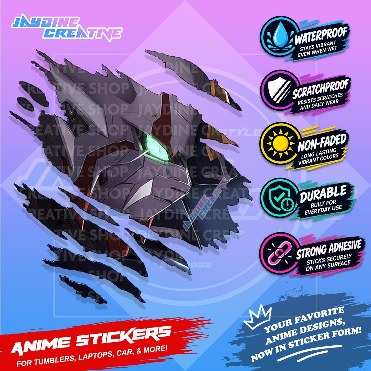 Gundam Inspired Scratch Sticker | Waterproof Vinyl for Helmet, Motorcycle, Car, Laptop & Tumbler