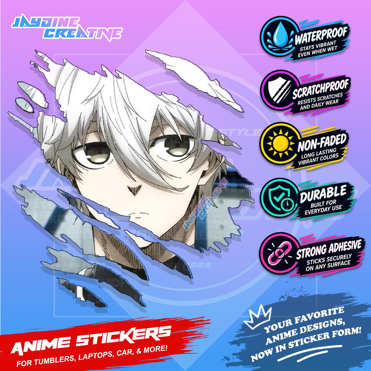 Blue lock Anime Scratch Sticker | Waterproof Vinyl for Helmet, Motorcycle, Car, Laptop & Tumbler