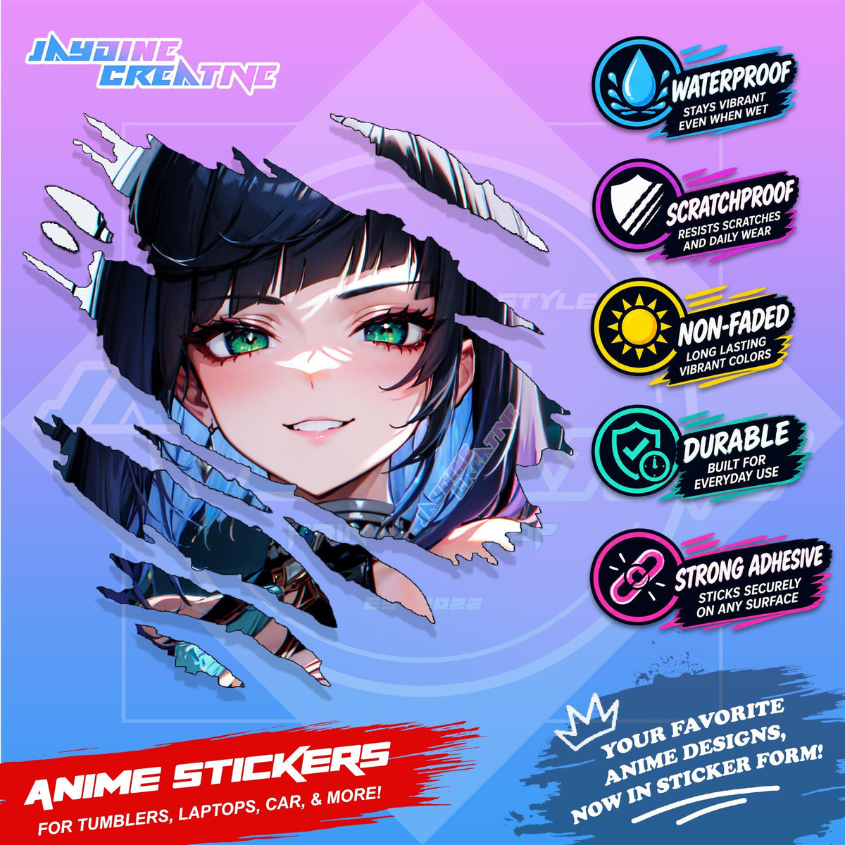 Genshin Impact Inspired Scratch Sticker | Waterproof Vinyl for Helmet, Motorcycle, Laptop & Tumbler