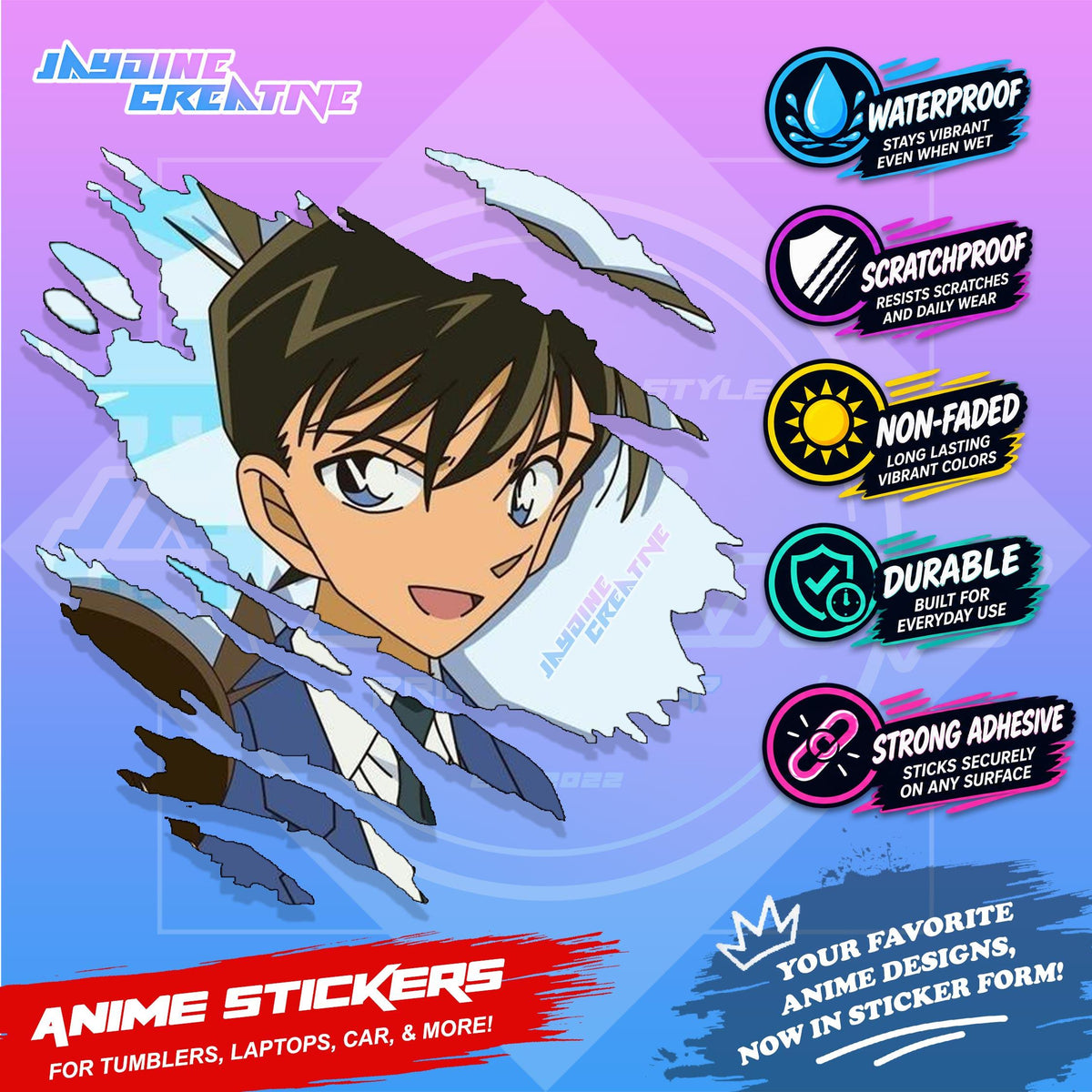 Detective Conan Anime Inspired Scratch Sticker | Waterproof Vinyl for Helmet, Laptop & Tumbler