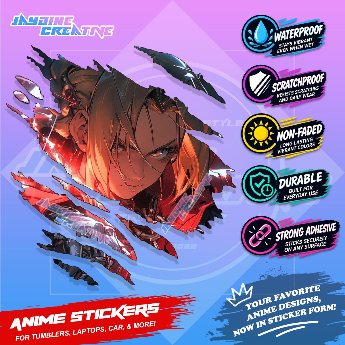 All  Anime Inspired Scratch Sticker Waterproof Vinyl for Helmet, Motorcycle, Car, Laptop, Phone & Tumbler