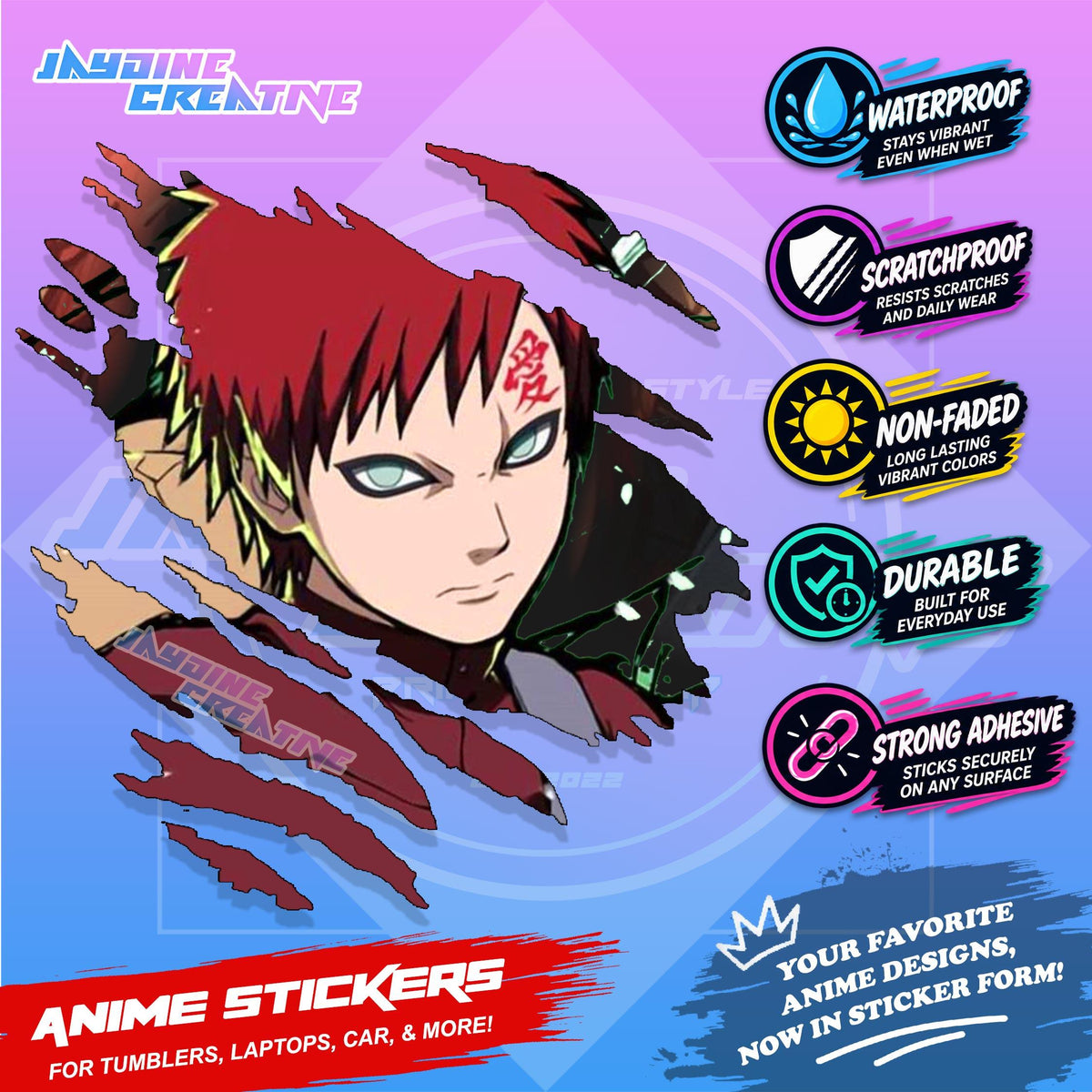 Naruto Inspired Scratch Sticker | Waterproof Vinyl for Helmet, Motorcycle, Car & Tumbler