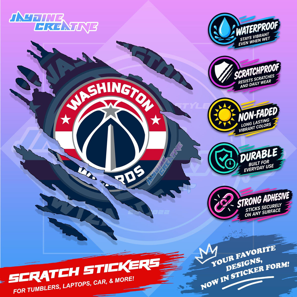 Basketball Team Inspired Scratch Sticker Waterproof Vinyl for Helmet, Motorcycle, Car, Laptop & Tumbler