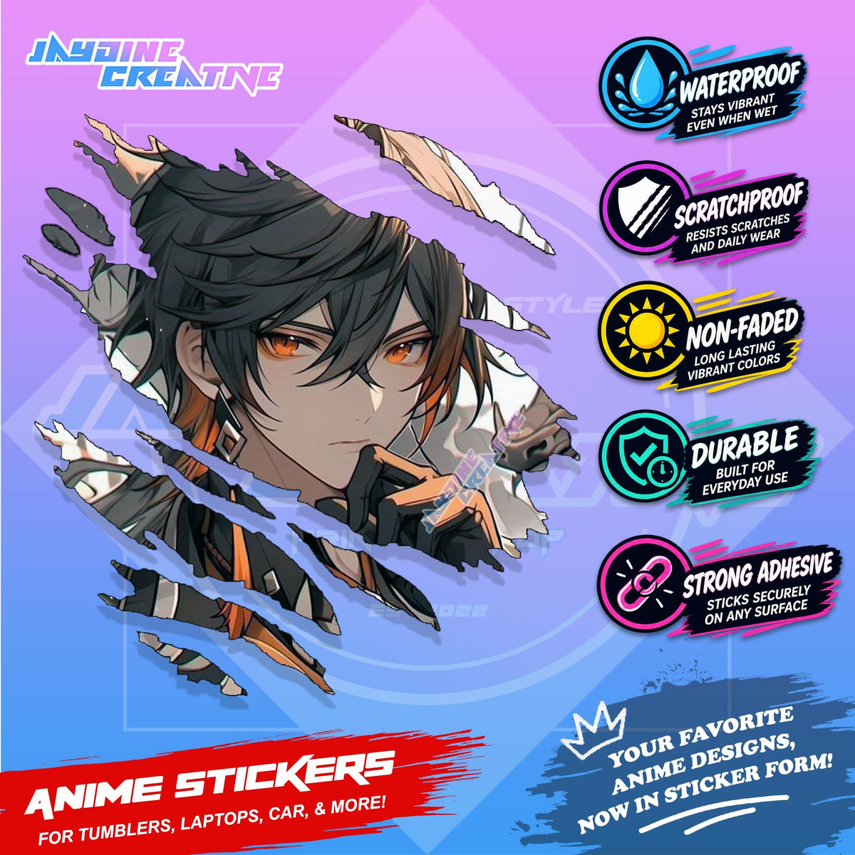 Genshin Impact Inspired Scratch Sticker | Waterproof Vinyl for Helmet, Motorcycle, Laptop & Tumbler