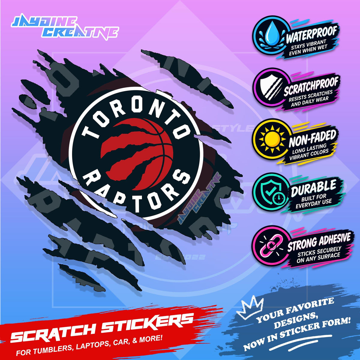 Basketball Team Inspired Scratch Sticker Waterproof Vinyl for Helmet, Motorcycle, Car, Laptop & Tumbler