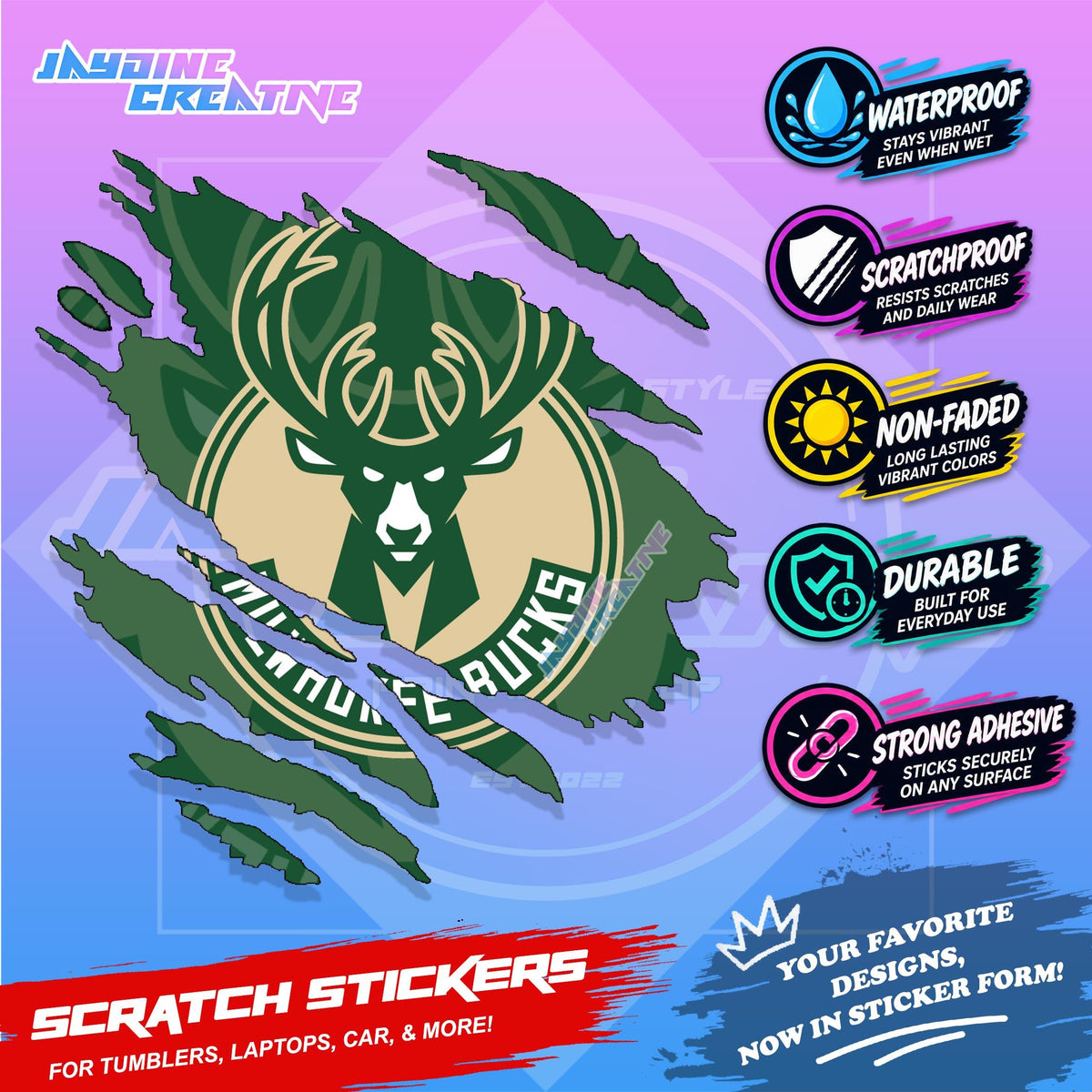 Basketball Team Inspired Scratch Sticker Waterproof Vinyl for Helmet, Motorcycle, Car, Laptop & Tumbler