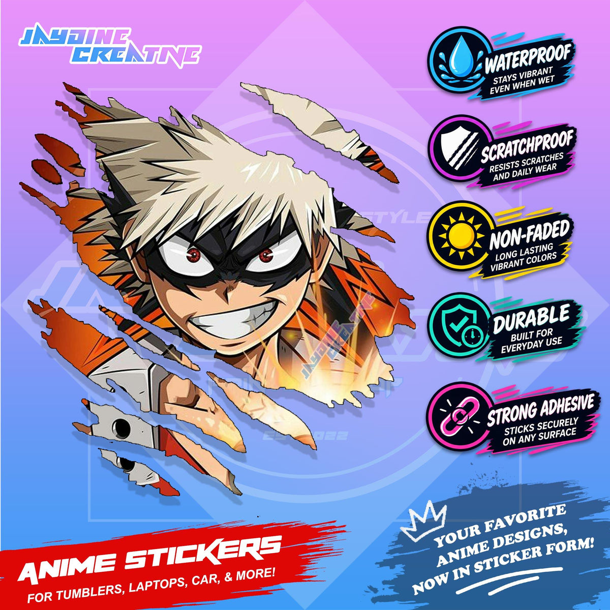 My Hero Academia Anime Inspired Scratch Sticker Waterproof Vinyl for Helmet, Car, Laptop & Tumbler