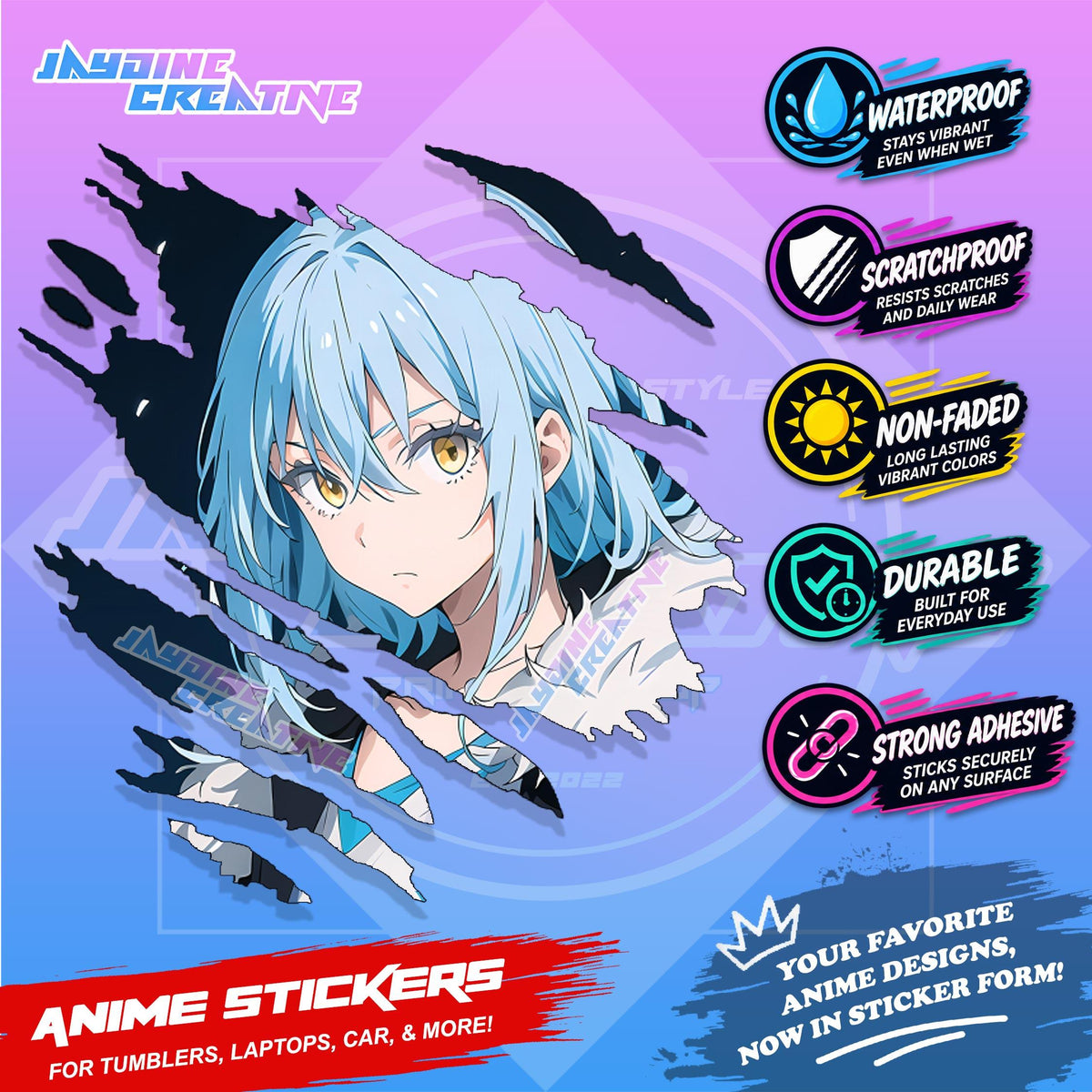 All Anime Anime Inspired Set 2  Anime Inspired Scratch Sticker Waterproof Vinyl for Helmet, Motorcycle, Car, Laptop & Tumbler
