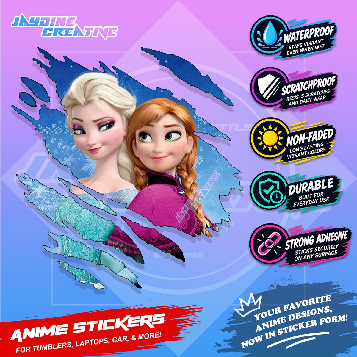 Kids Edition Cartoon Inspired Scratch Sticker Waterproof Vinyl for Helmet, Motorcycle, Car & Tumbler