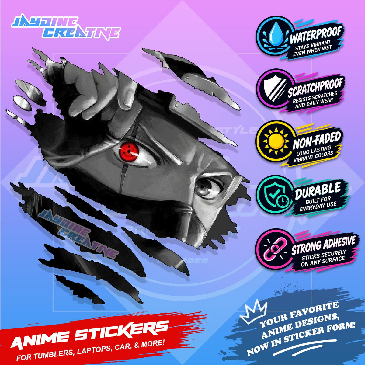 Naruto Inspired Scratch Sticker | Waterproof Vinyl for Helmet, Motorcycle, Car & Tumbler
