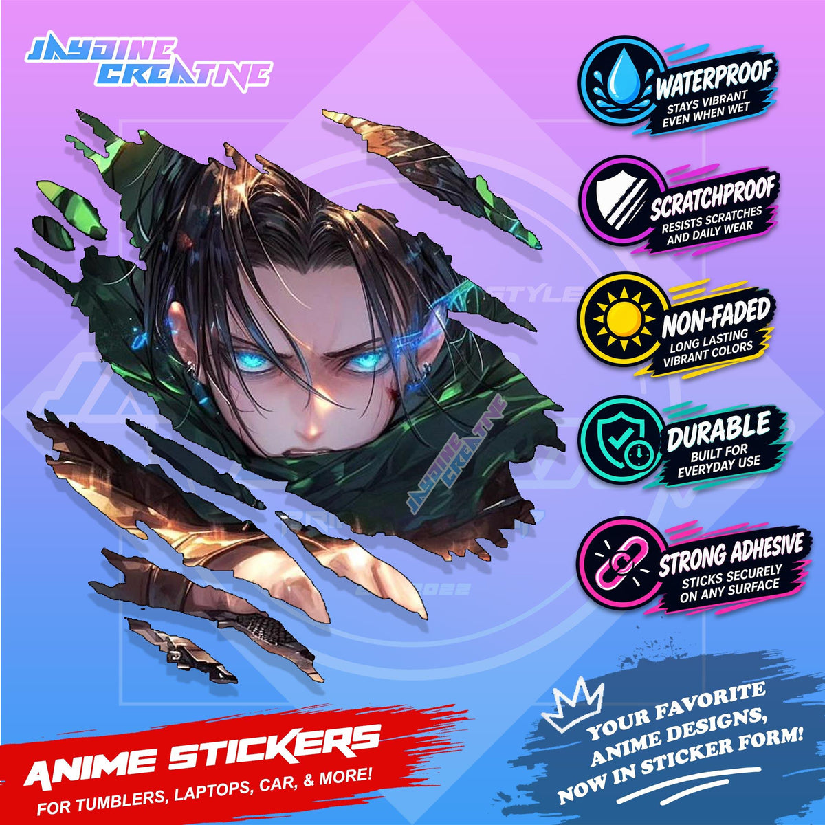 Attack on Titan Anime Inspired Scratch Sticker Waterproof Vinyl for Helmet Motorcycle, Car & Tumbler