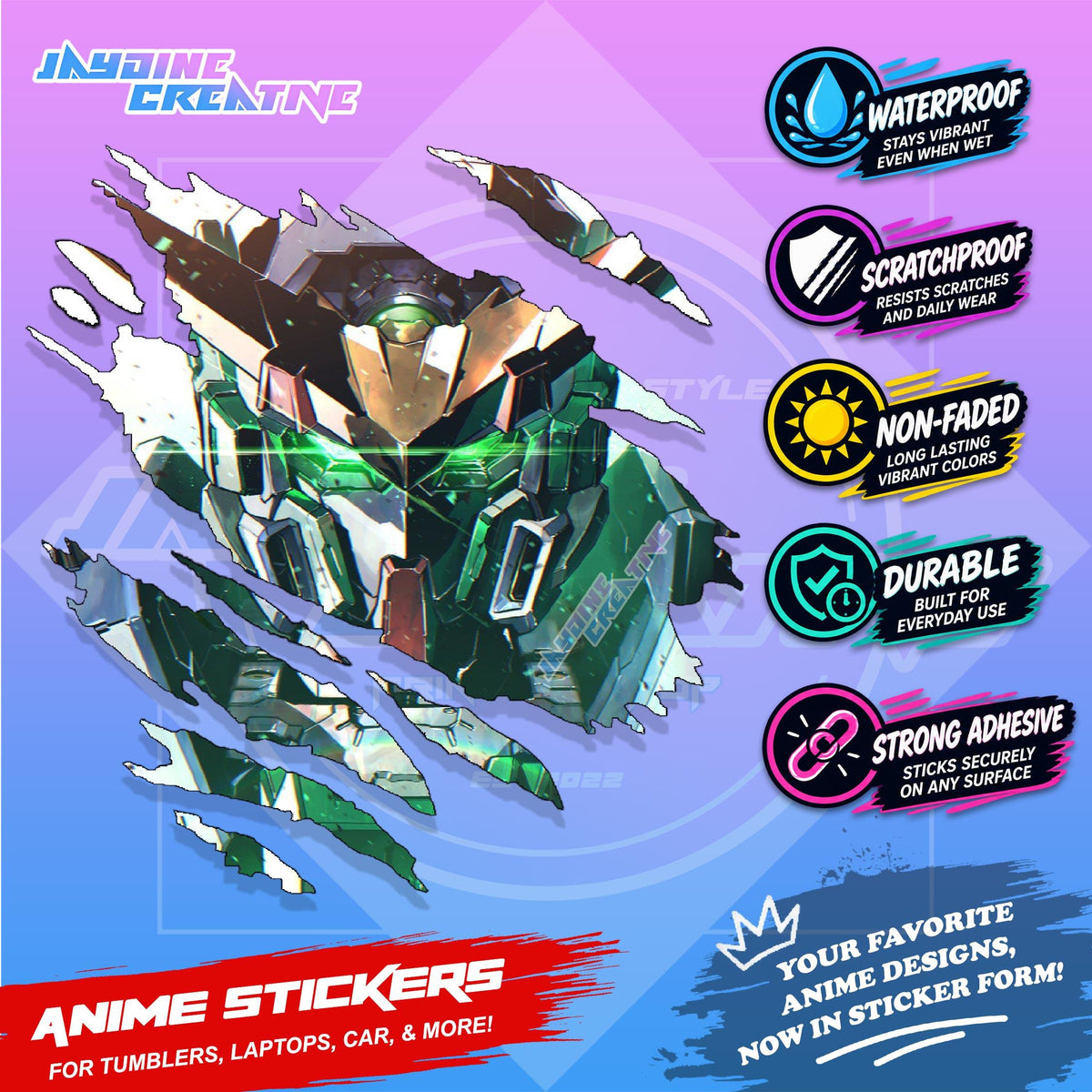 Gundam Inspired Scratch Sticker | Waterproof Vinyl for Helmet, Motorcycle, Car, Laptop & Tumbler