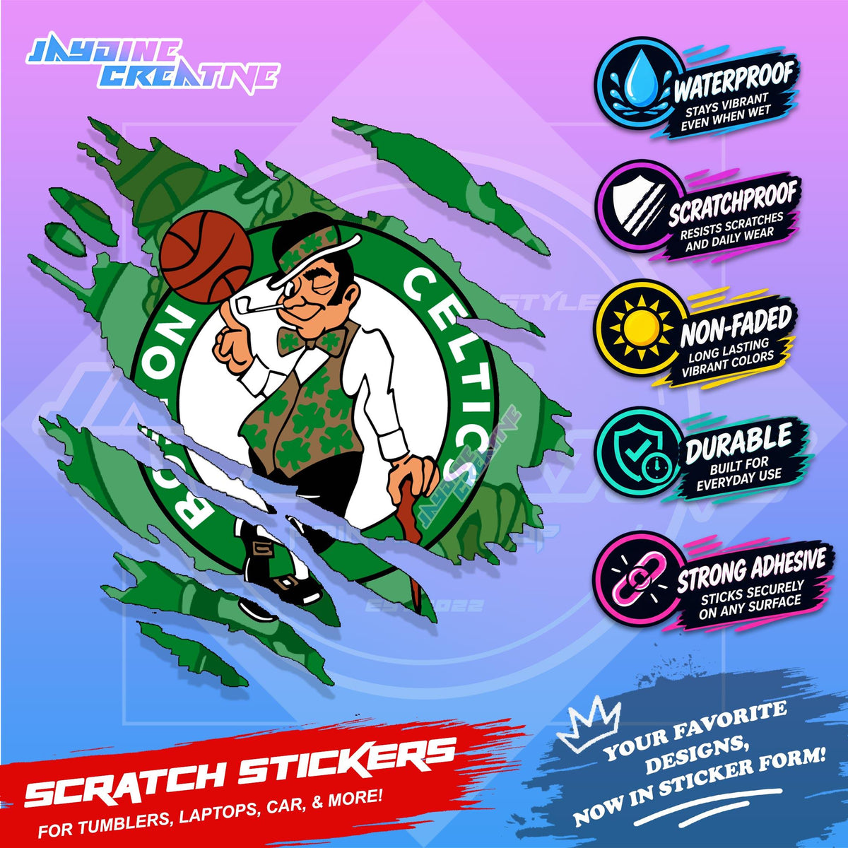 Basketball Team Inspired Scratch Sticker Waterproof Vinyl for Helmet, Motorcycle, Car, Laptop & Tumbler