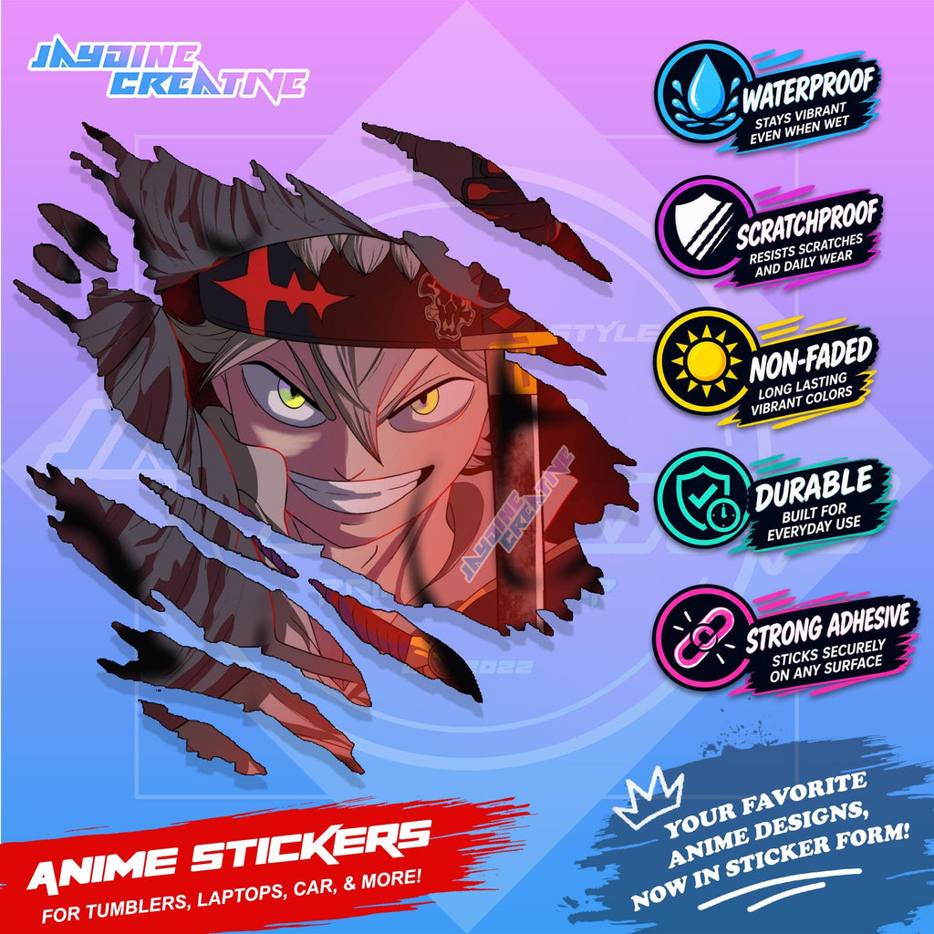 Black Clover Inspired Scratch Sticker Waterproof Vinyl for Helmet, Motorcycle, Car, Laptop & Tumbler