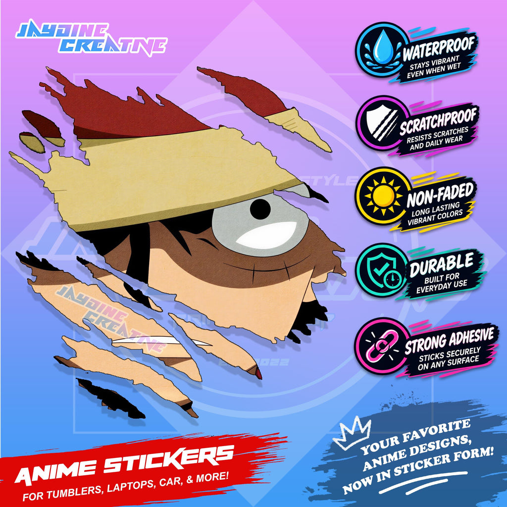 One Piece Anime Inspired Scratch Sticker Waterproof Vinyl for Helmet, Motorcycle, Car, Laptop, Phone & Tumbler
