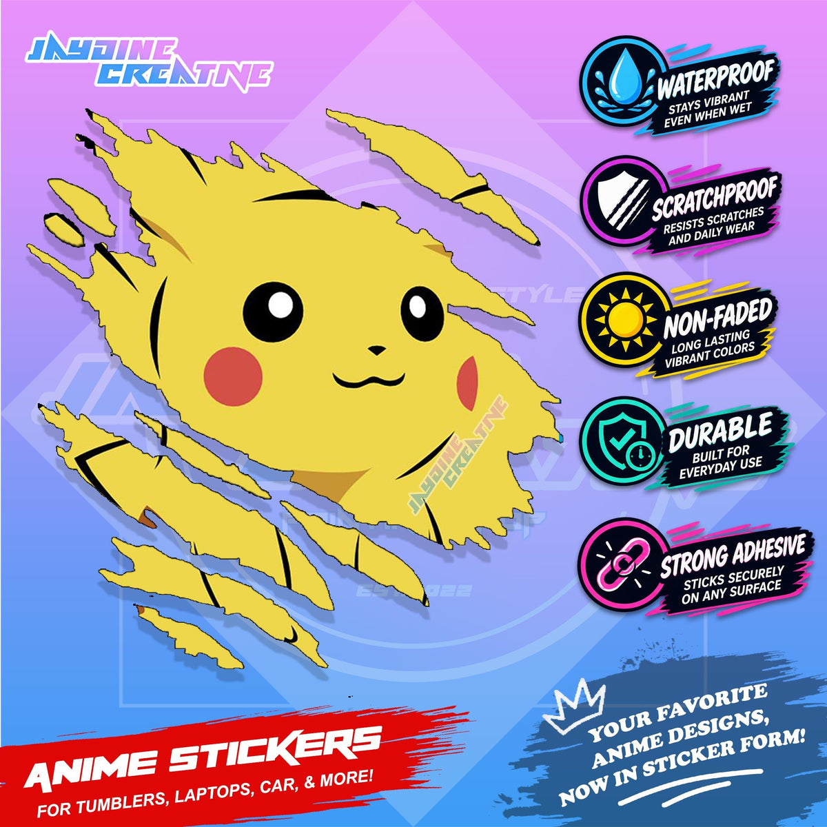 Kids Edition Cartoon Inspired Scratch Sticker Waterproof Vinyl for Helmet, Motorcycle, Car & Tumbler
