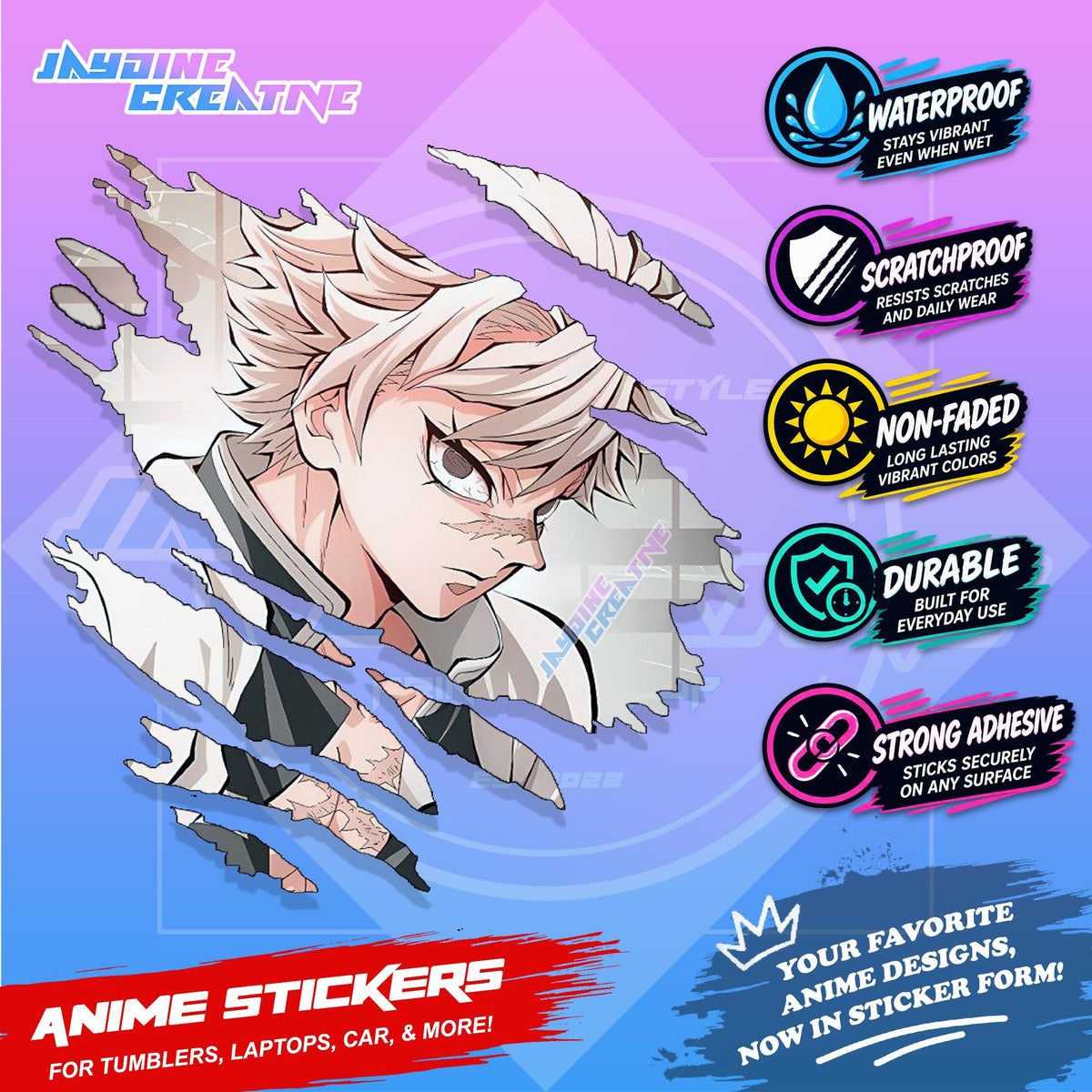 Demon Slayer Anime Inspired Scratch Sticker | Waterproof Vinyl for Helmet, Motorcycle & Tumbler