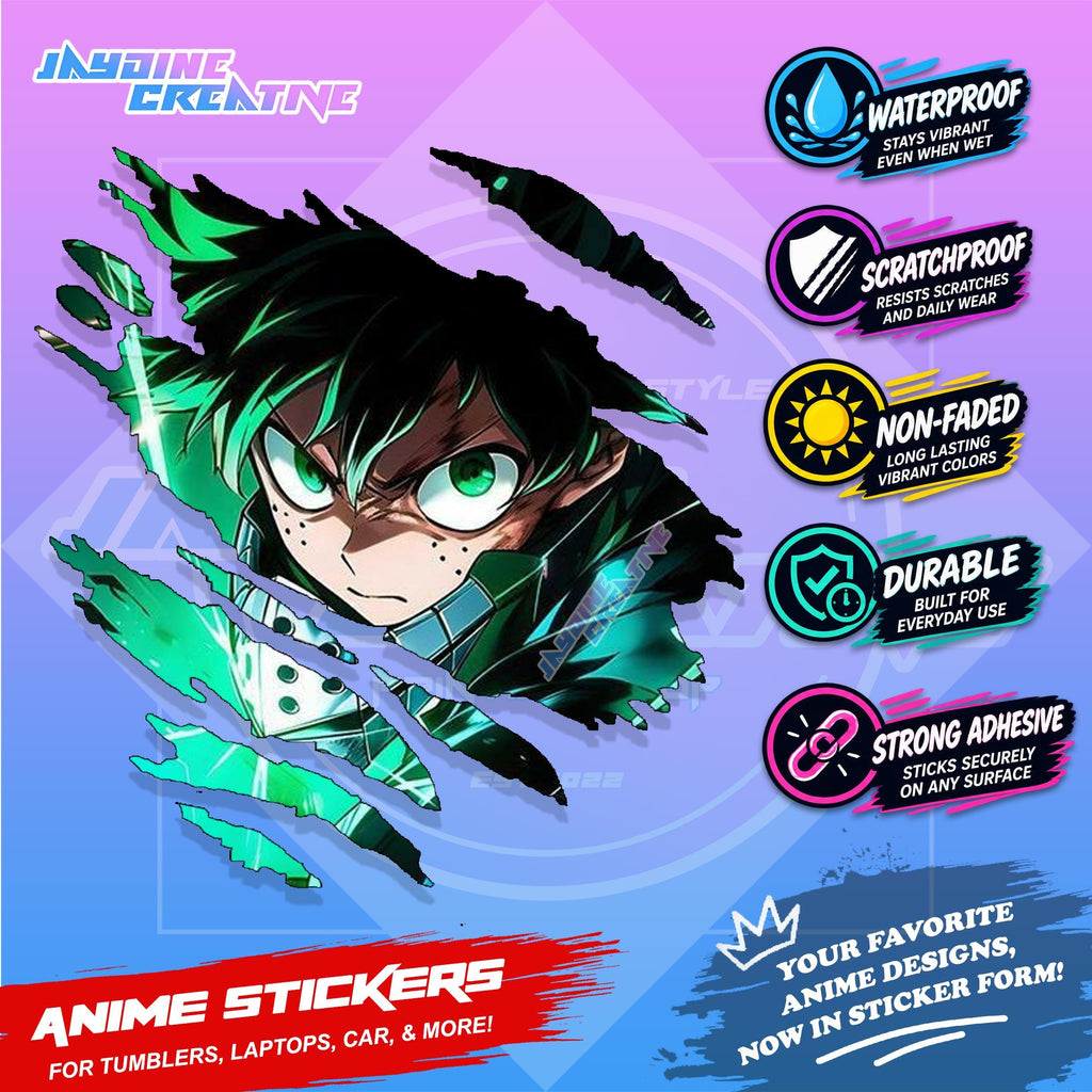 My Hero Academia Anime Inspired Scratch Sticker Waterproof Vinyl for Helmet, Car, Laptop & Tumbler