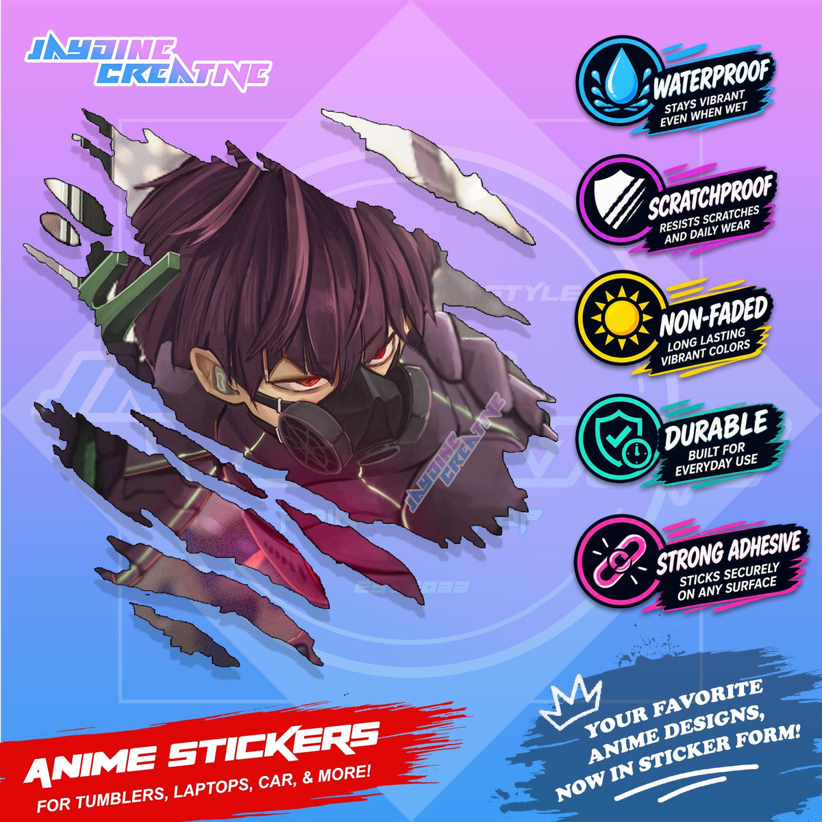 Kaiju no. 8 Anime Inspired Scratch Sticker Waterproof Vinyl for Helmet, Motorcycle, Laptop & Tumbler