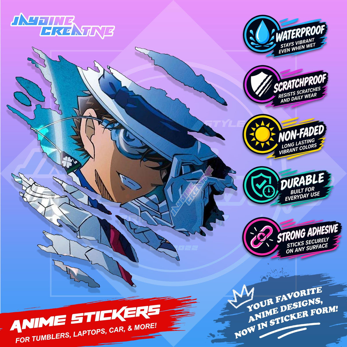 Detective Conan Anime Inspired Scratch Sticker | Waterproof Vinyl for Helmet, Laptop & Tumbler
