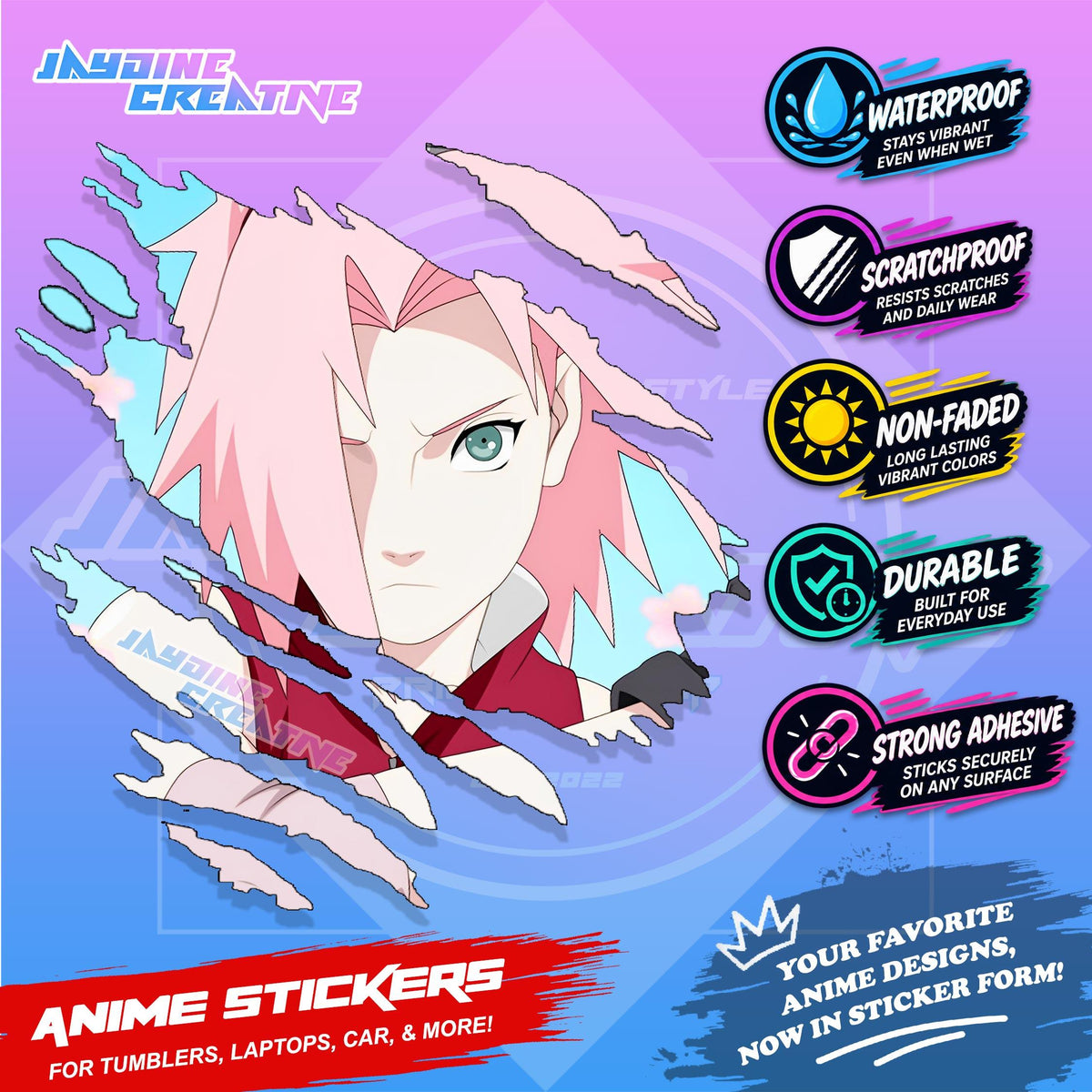 Naruto Inspired Scratch Sticker | Waterproof Vinyl for Helmet, Motorcycle, Car & Tumbler