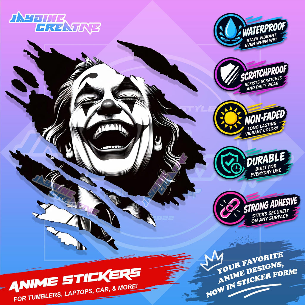 Joker Inspired Scratch Sticker Waterproof Vinyl for Helmet Motorcycle, Car & Tumbler