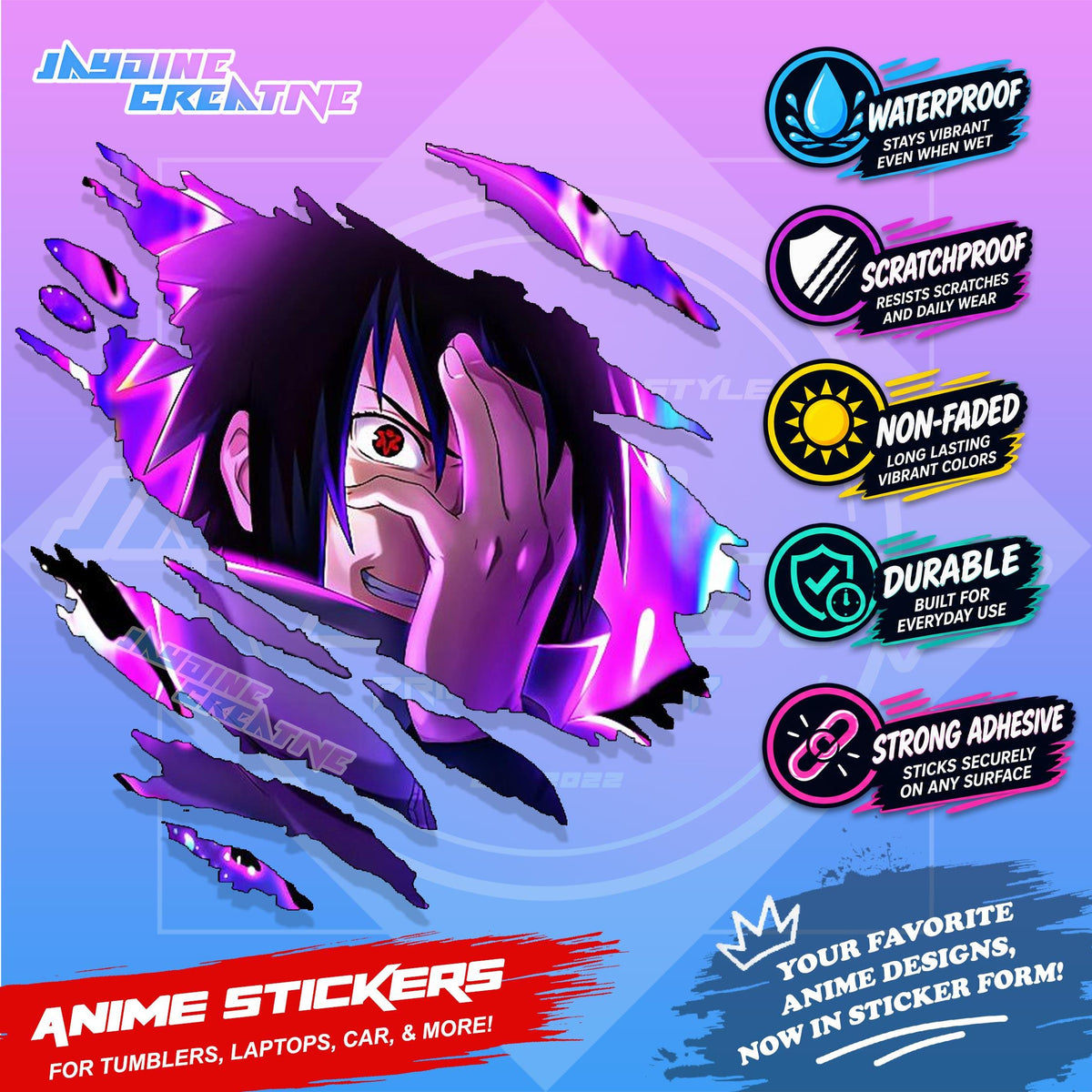 Naruto Inspired Scratch Sticker | Waterproof Vinyl for Helmet, Motorcycle, Car & Tumbler