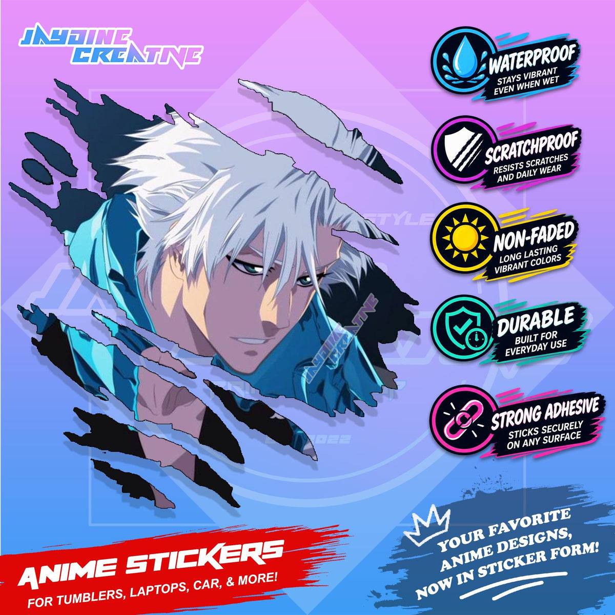Bleach Anime Inspired Scratch Sticker Waterproof Vinyl for Helmet, Motorcycle, Car, Laptop & Tumbler