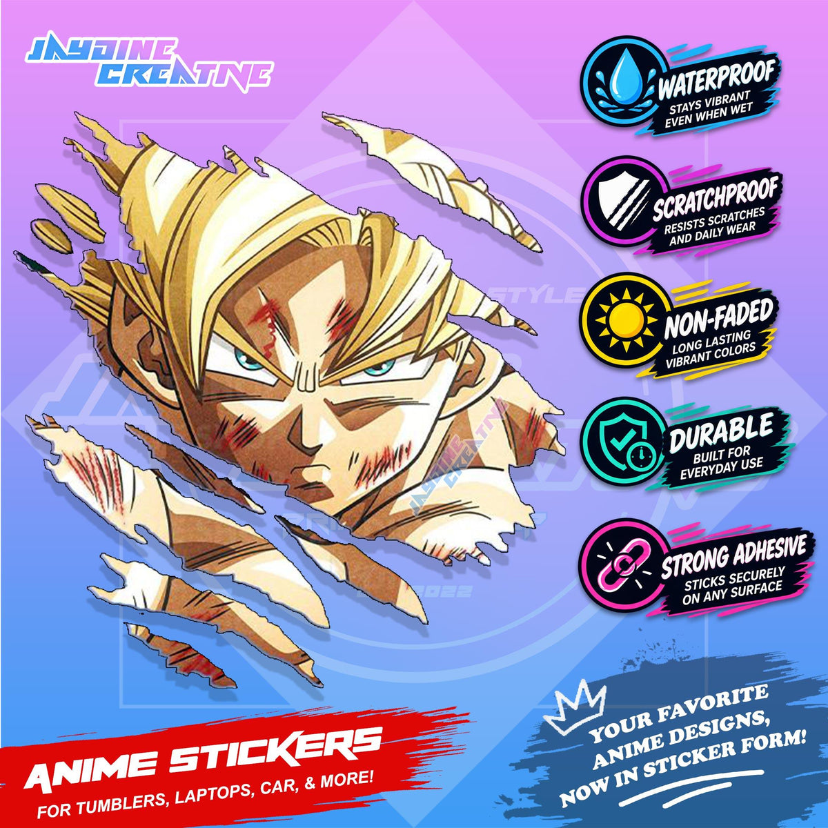Dragonball Anime Inspired Scratch Sticker Waterproof Vinyl for Helmet, Motorcycle, Car & Tumbler