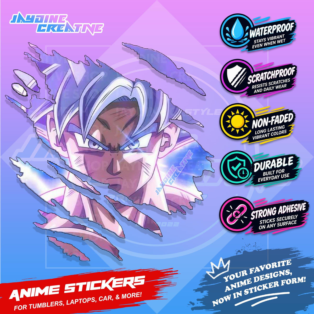 Dragonball Anime Inspired Scratch Sticker Waterproof Vinyl for Helmet, Motorcycle, Car & Tumbler