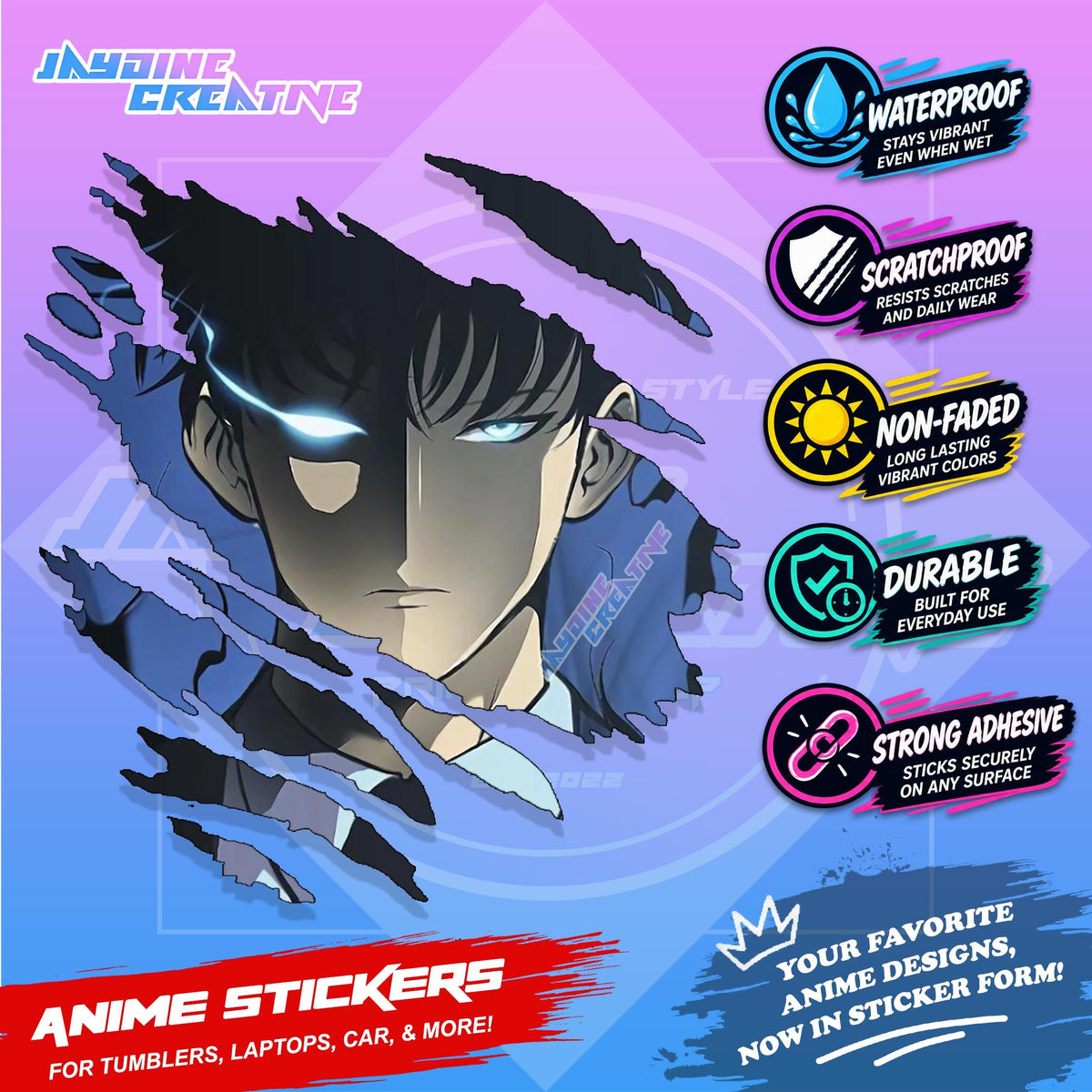 Solo Leveling Inspired Scratch Sticker | Waterproof Vinyl for Helmet, Motorcycle, Car & Tumbler