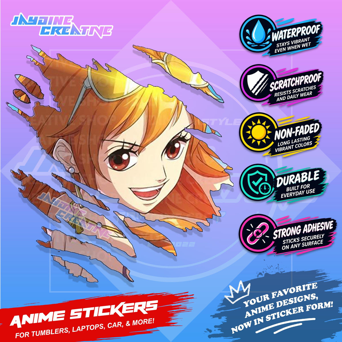 One Piece Anime Inspired Scratch Sticker Waterproof Vinyl for Helmet, Motorcycle, Car, Laptop, Phone & Tumbler