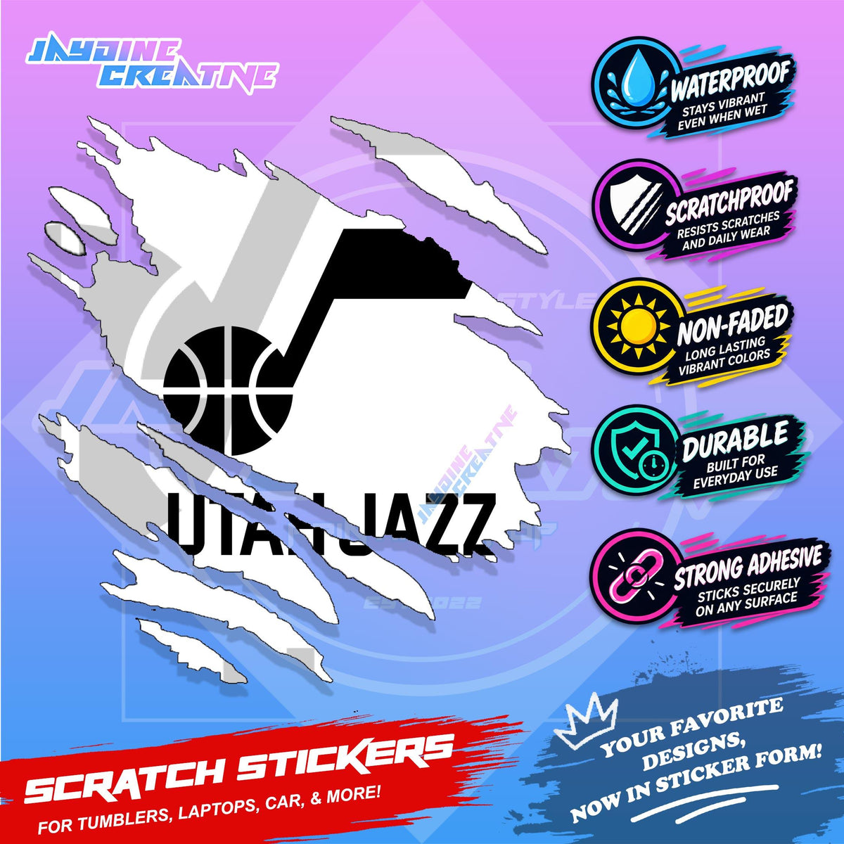 Basketball Team Inspired Scratch Sticker Waterproof Vinyl for Helmet, Motorcycle, Car, Laptop & Tumbler