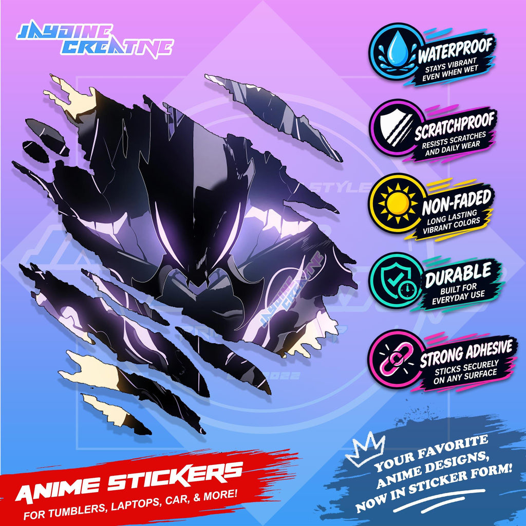 Solo Leveling Inspired Scratch Sticker | Waterproof Vinyl for Helmet, Motorcycle, Car & Tumbler