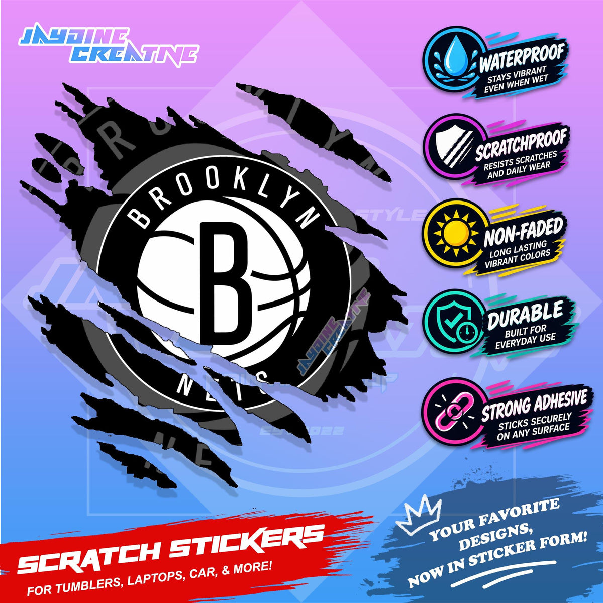 Basketball Team Inspired Scratch Sticker Waterproof Vinyl for Helmet, Motorcycle, Car, Laptop & Tumbler