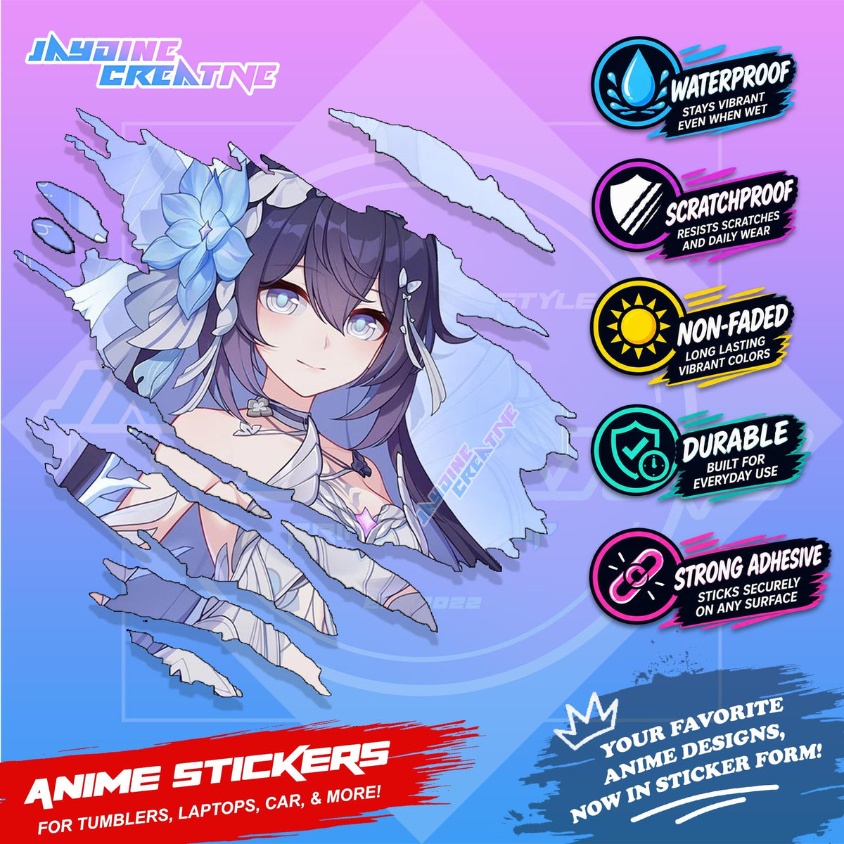 Honkai Impact 3rd Inspired Scratch Sticker Waterproof Vinyl for Helmet, Motorcycle, Car & Tumbler
