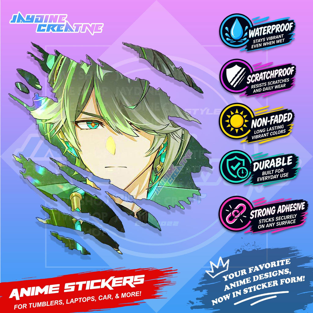 Genshin Impact Inspired Scratch Sticker | Waterproof Vinyl for Helmet, Motorcycle, Laptop & Tumbler