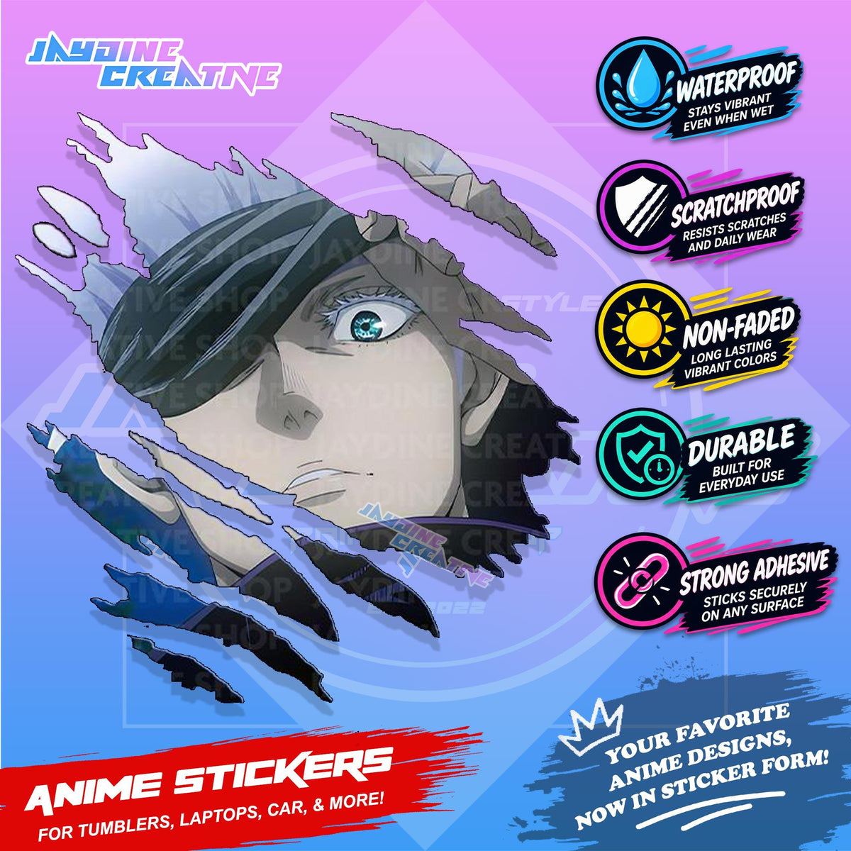 Jujutsu Kaisen Inspired Scratch Sticker | Waterproof Vinyl for Helmet, Motorcycle, Car & Tumbler