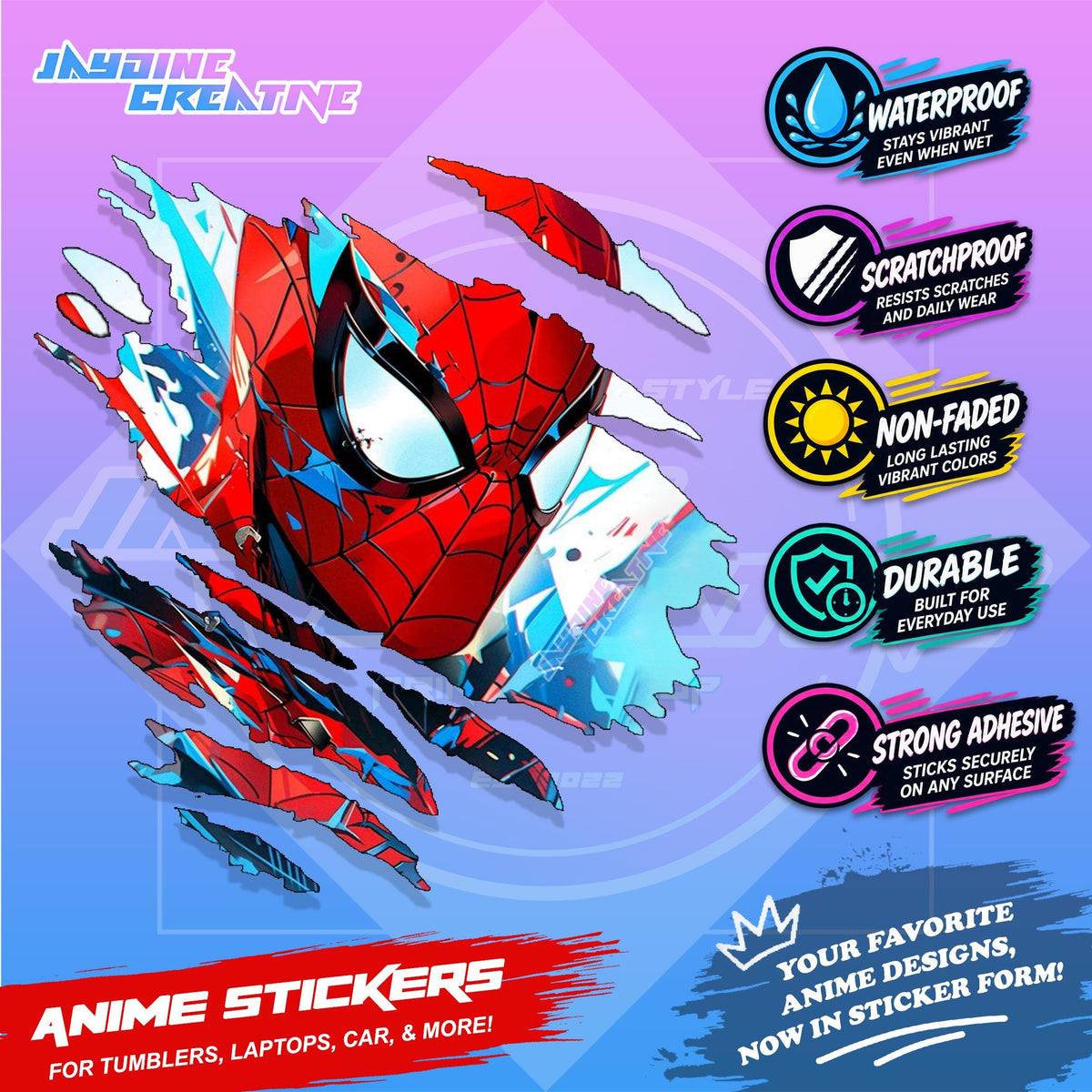 Spiderman Inspired Scratch Sticker Waterproof Vinyl for Helmet, Motorcycle, Car, Laptop & Tumbler